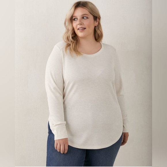 Penningtons In Every Story Long-Sleeve Henley Top With Scoop  Neck Cannoli Cream - Picture 1 of 8
